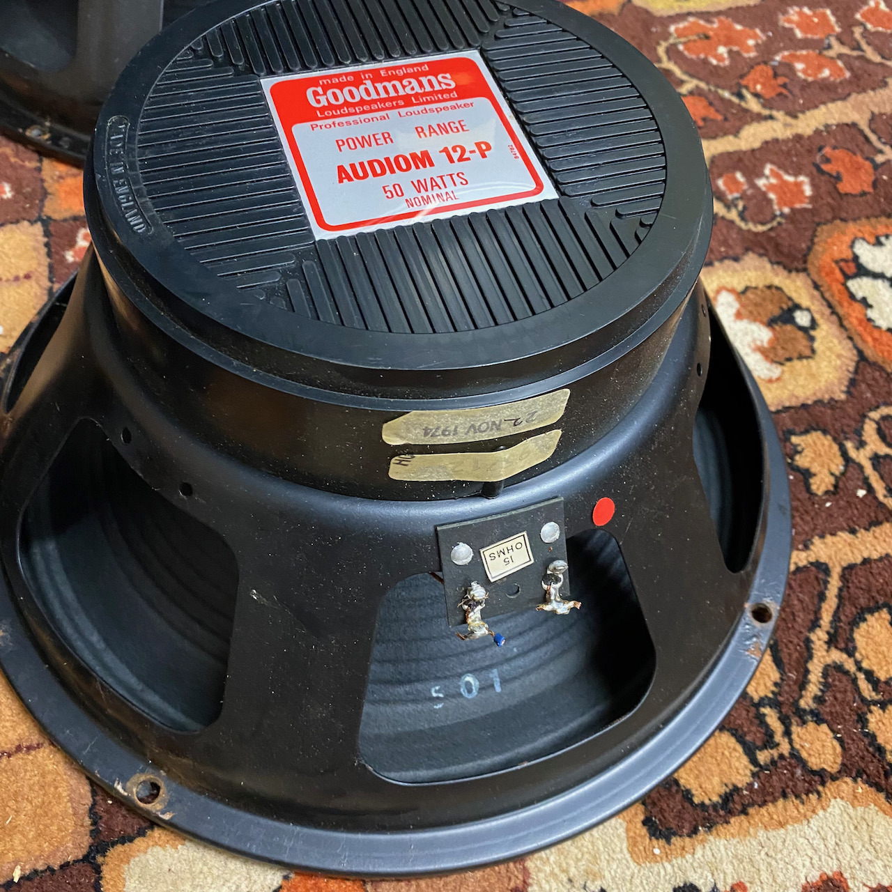 Quad 4x Vintage 1970s Goodmans Audiom 12P Red 12" Speakers Quad 4x Vintage 1970s Goodmans Audiom 12P Red 12" Speakers