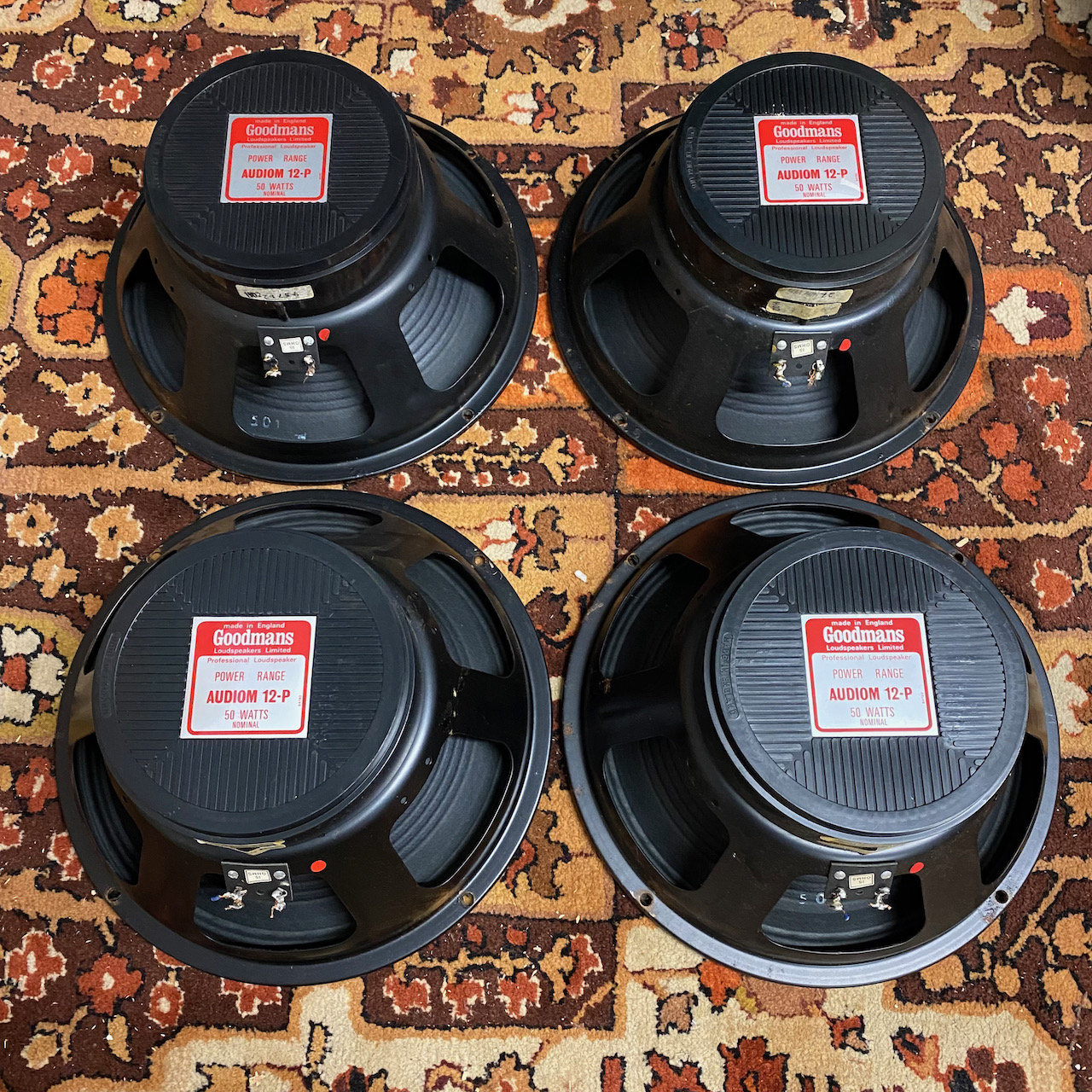 Quad 4x Vintage 1970s Goodmans Audiom 12P Red 12" Speakers Quad 4x Vintage 1970s Goodmans Audiom 12P Red 12" Speakers
