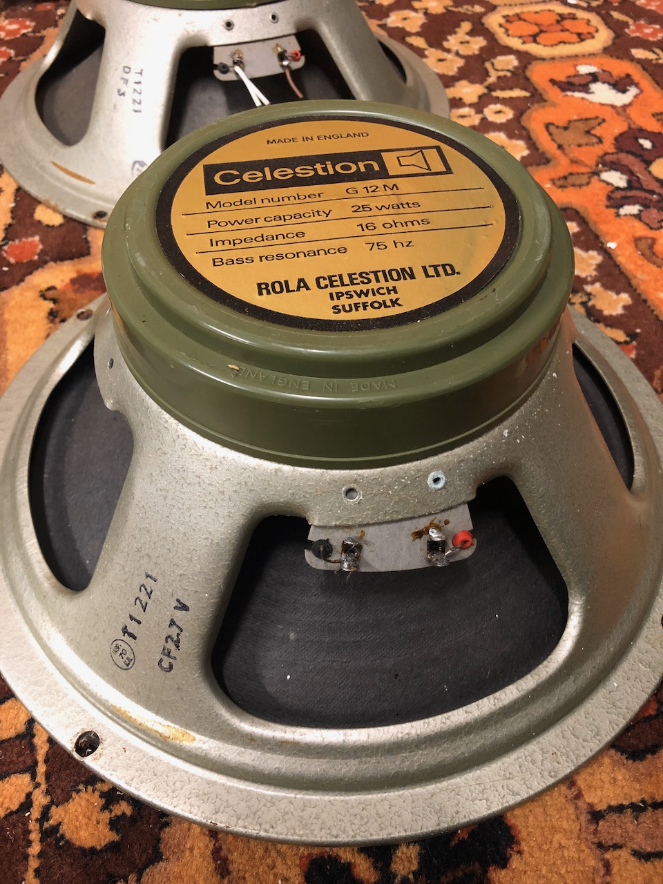 Quad Vintage 1973 Celestion G12M T1221 25w Greenback Speaker Driver Quad Vintage 1973 Celestion G12M T1221 25w Greenback Speaker Driver
