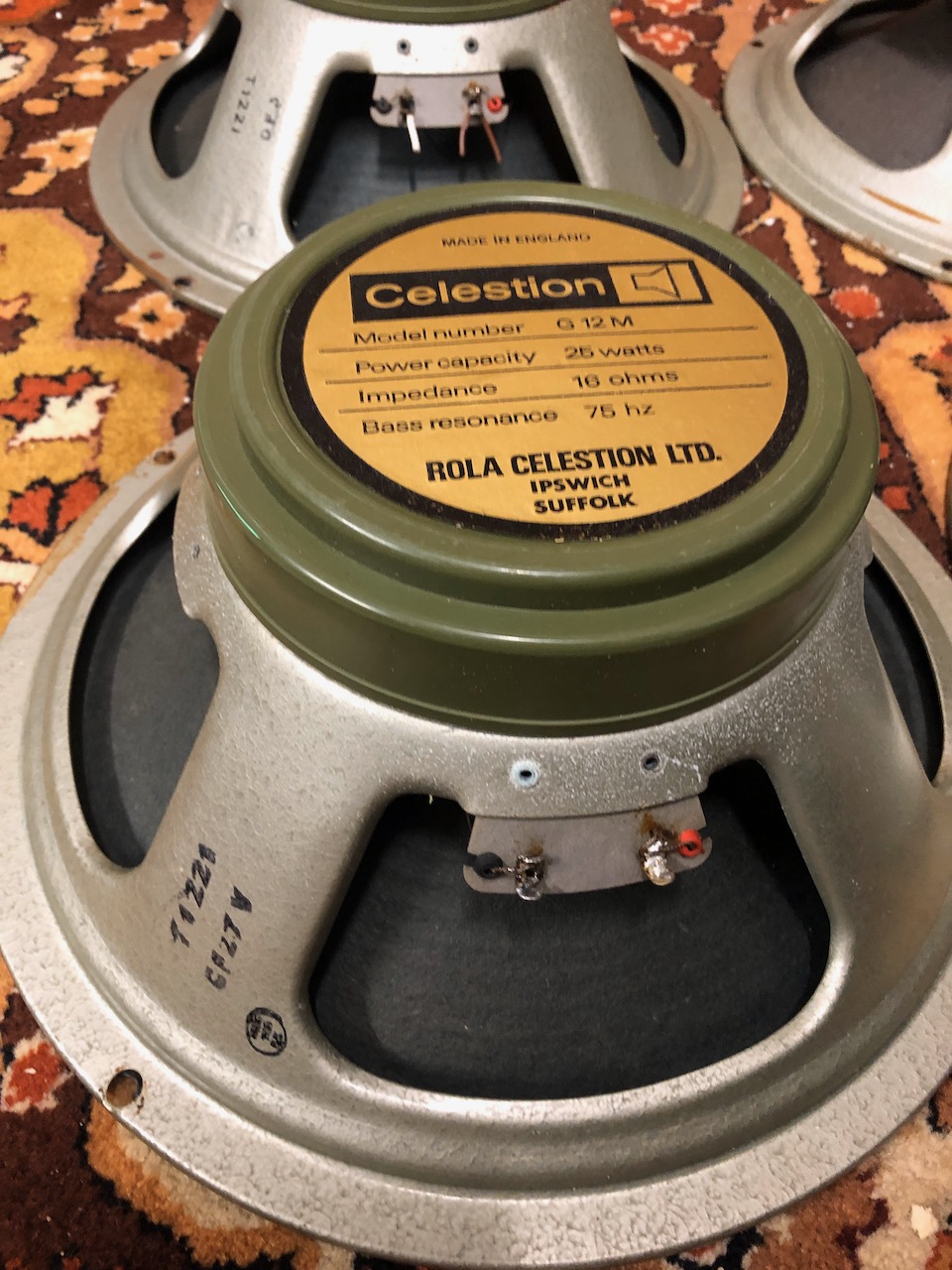 Quad Vintage 1973 Celestion G12M T1221 25w Greenback Speaker Driver Quad Vintage 1973 Celestion G12M T1221 25w Greenback Speaker Driver