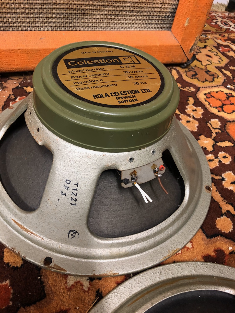 Quad Vintage 1973 Celestion G12M T1221 25w Greenback Speaker Driver Quad Vintage 1973 Celestion G12M T1221 25w Greenback Speaker Driver