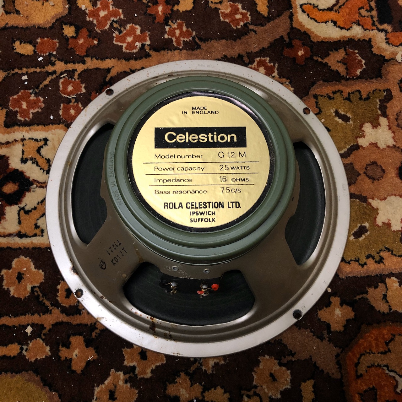 Vintage 1971 Celestion G12M T1221 12" 25w Guitar Greenback Speaker Vintage 1971 Celestion G12M T1221 12" 25w Guitar Greenback Speaker